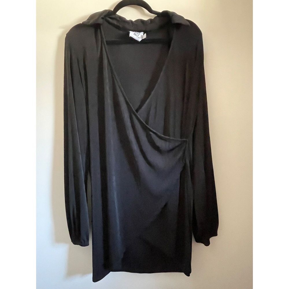 Princess Polly Womens Black Party Time Long Sleeve Wrap Mini Dress Size 12